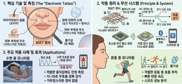한양대 이병훈·김성환 교수팀, '머리카락보다 얇은' 전자문신으로 수면 무호흡증 실시간 진단한다