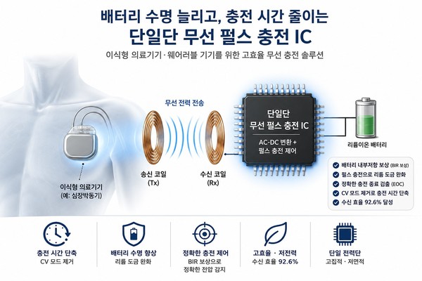 한양대 이병훈 교수팀, 이식형 의료기기 배터리 수명 늘리는 고효율 무선 펄스 충전 IC 개발