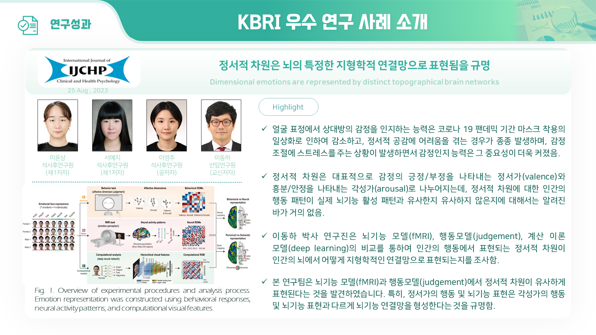 정서적 차원은 뇌의 특정한 지형학적 연결망으로 표현됨을 규명