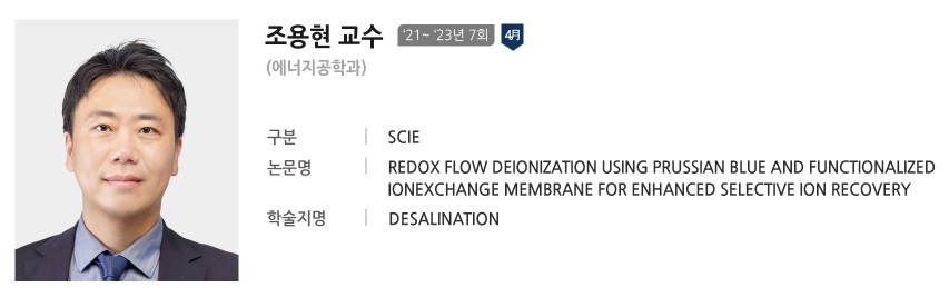 [이달의 우수논문_24년 4월] Redox flow deionization using Prussian blue and functionalized ion exchange membrane for enhanced selective ion recovery